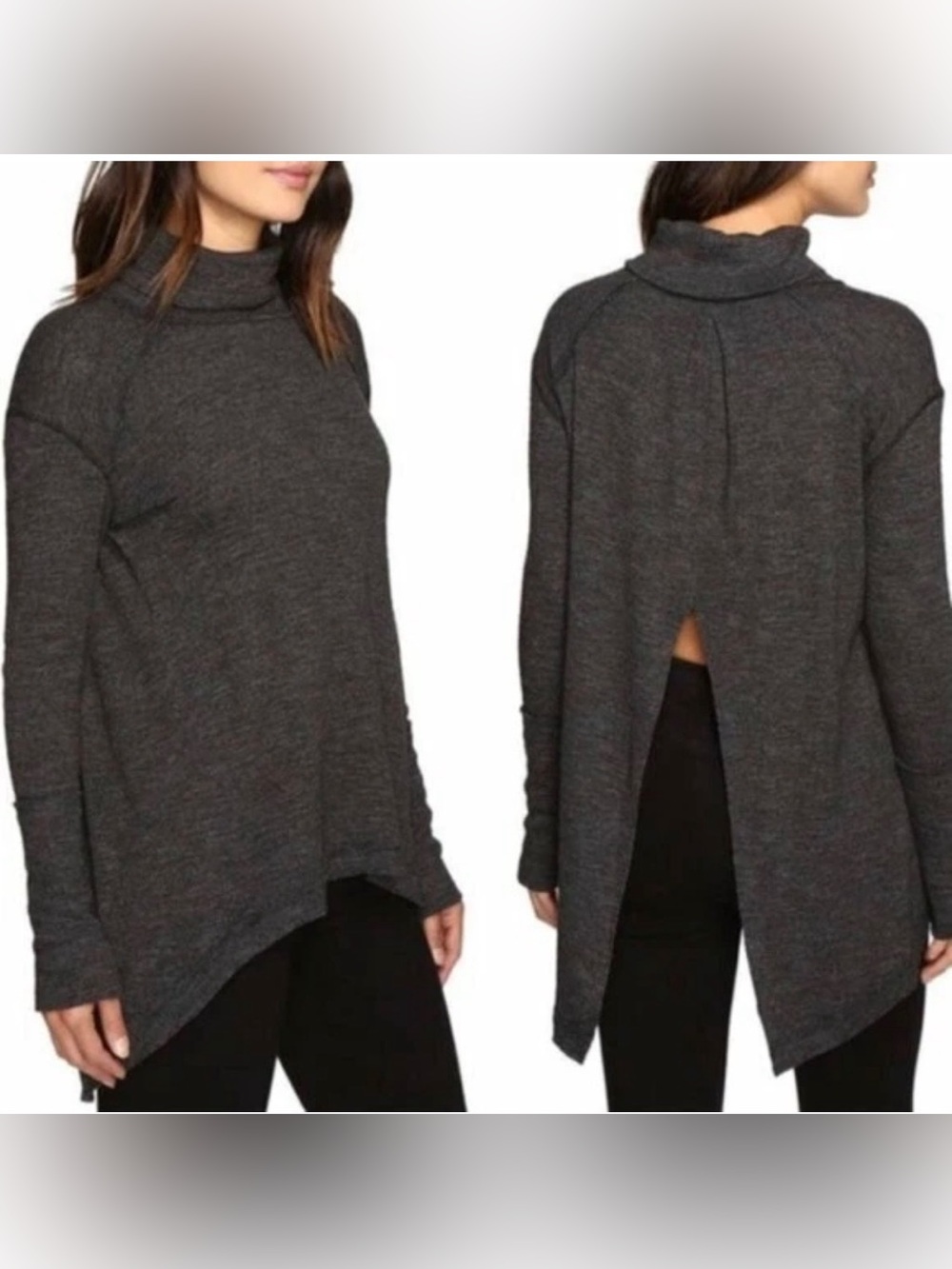 We The Free People Tunic Sweater Oversized Mock Neck Open Slit Back S